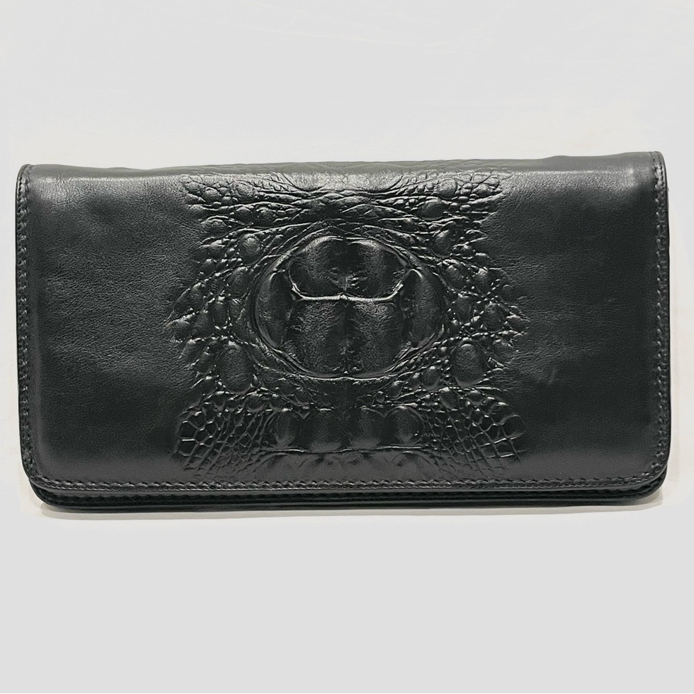 NWOT MARINO ORLANDI Leather Vintage Black Crocodile Embossed Print Large Clutch